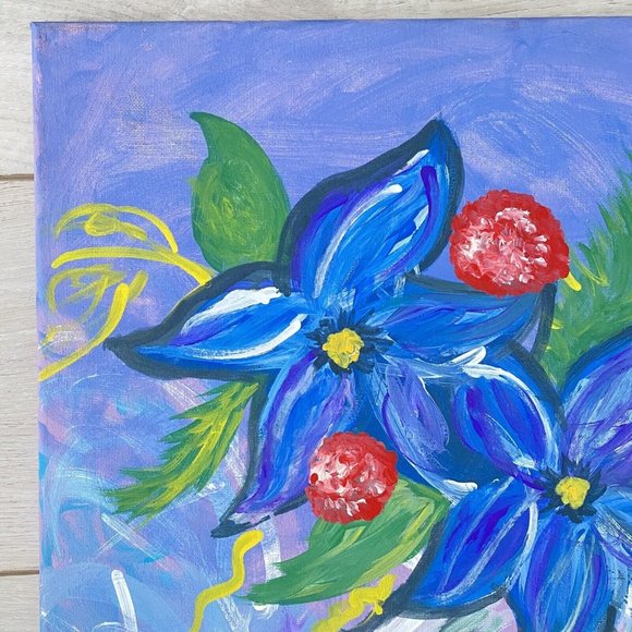 Original Impressionist Flowers Acrylic Painting Purple Blue Red 16x20in Canvas - Picture 7 of 10